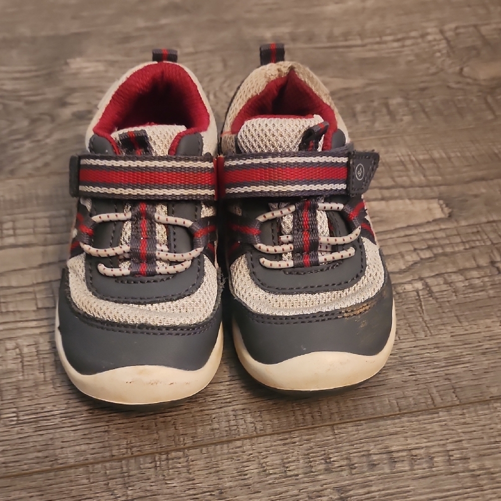 Stride Rite Gray and Red Sneakers with Velcro Closure